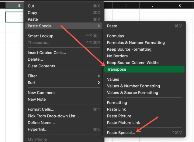 Using Paste Special in Mac Excel