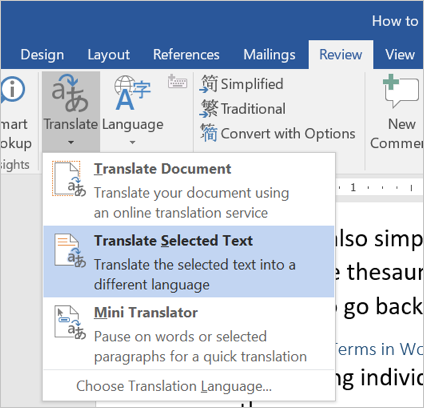 Using Translation in Word
