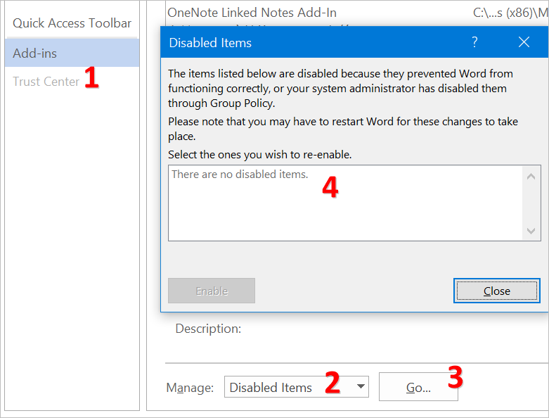 View Disabled Add-ins in Office