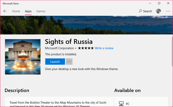 View Theme Details in Microsoft Store