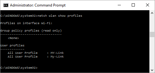 View W-Fi Profile Names in Command Prompt