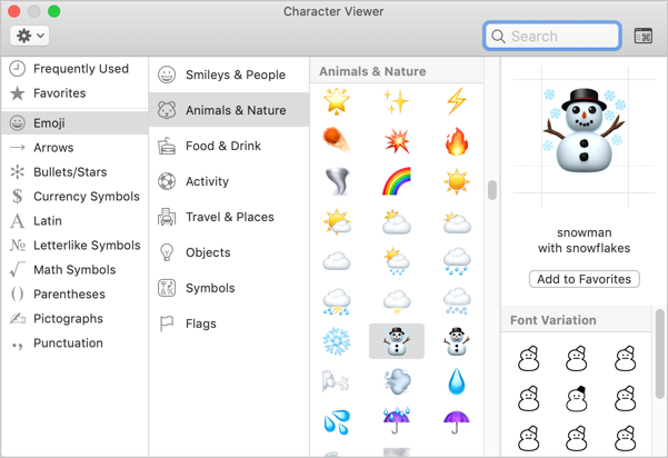 Weather Emoji Symbols in Mac
