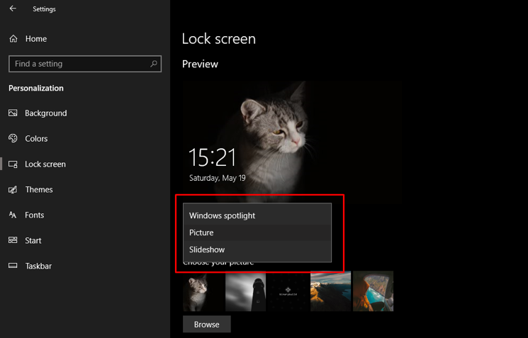 Windows 10 Lock Screen Background Options