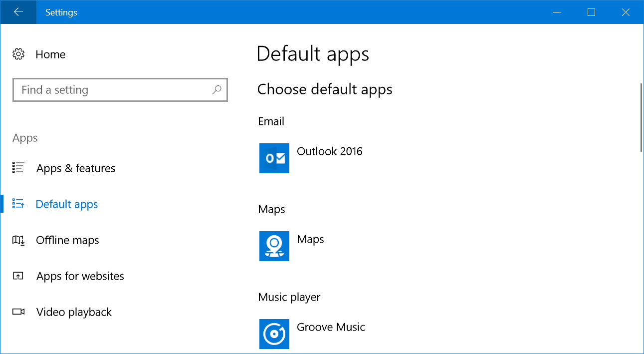 Windows Default Apps Settings