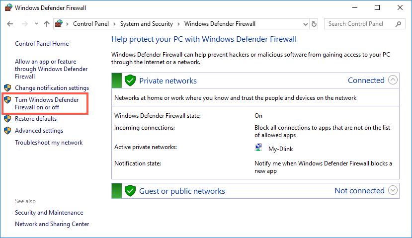 Windows Defender Firewall Status