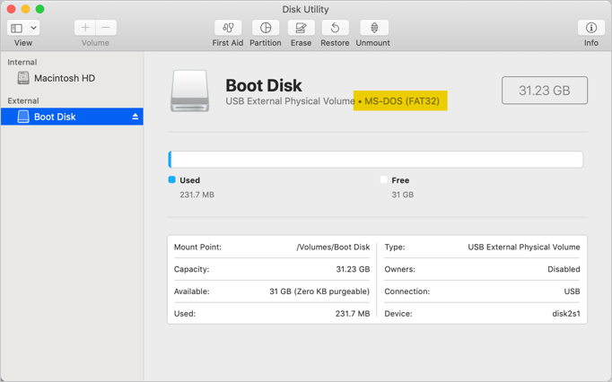 Windows FAT32 USB Drive in Mac
