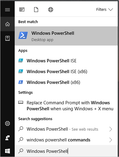 Windows PowerShell through Start Menu