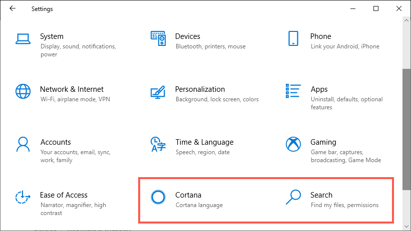 Windows Search Settings