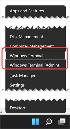 Windows Terminal from Power User Menu