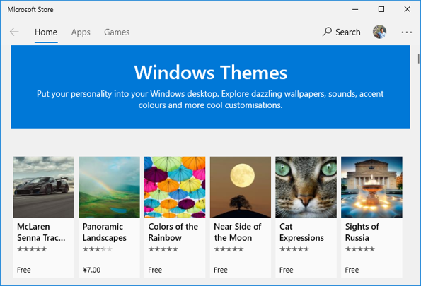 Windows Themes in Microsoft Store