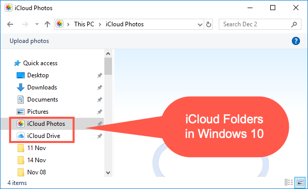 iCloud Folders in Windows 10