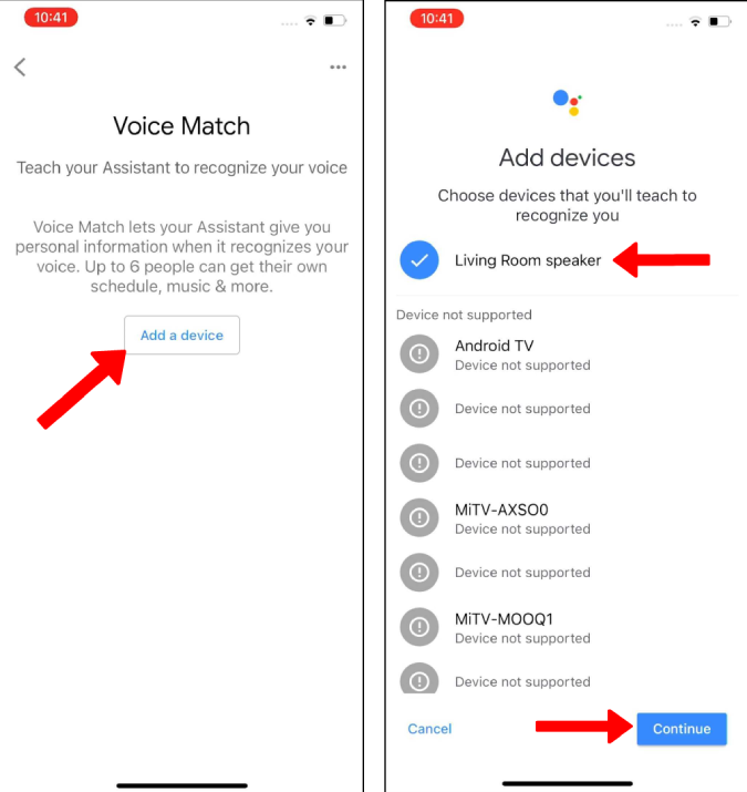 Adding speakers to voice match in google home