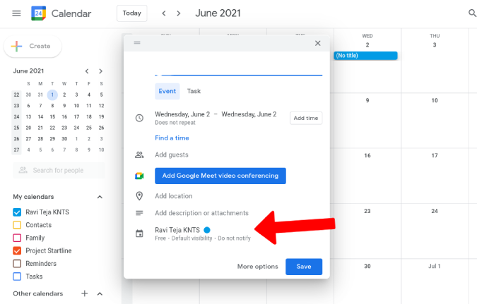 clicking on calendar option while creating event