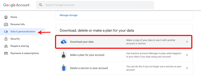 download your data from the data and personalization page