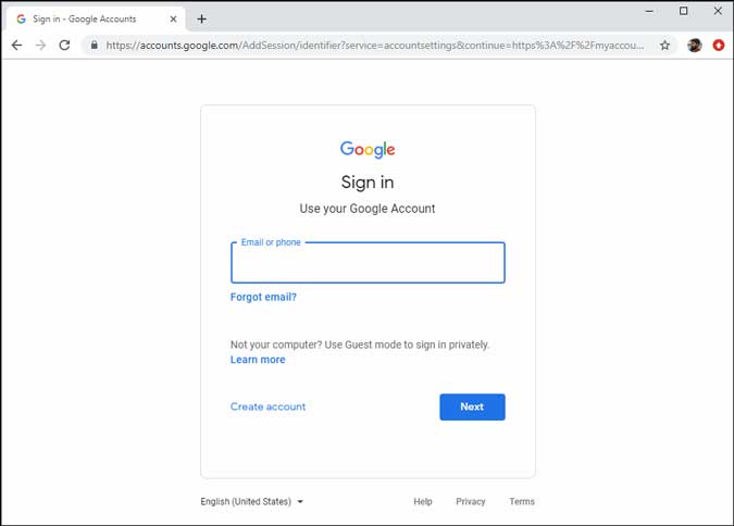 google sign in page