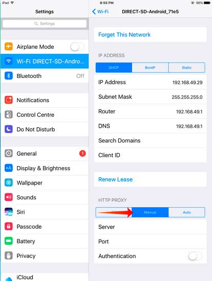 Start with connecting to the WiFi hotspot created by the Netshare app on Android