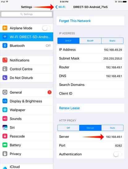 Start with connecting to the WiFi hotspot created by the Netshare app on Android