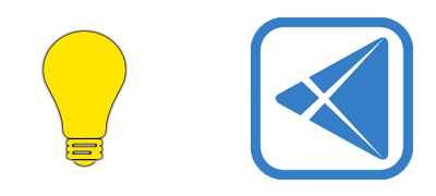 screenshot of two icons; one is a light bulb and other is a blue triangle