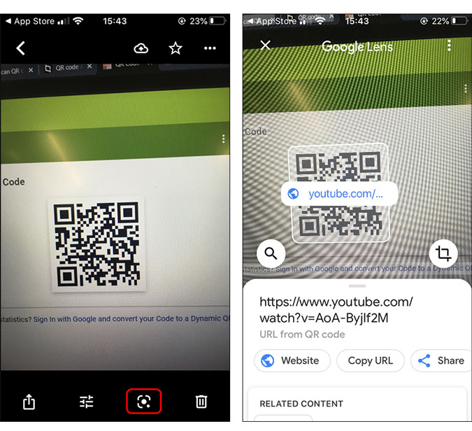 google lens spitting out QR code from image