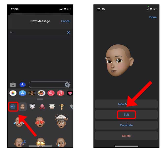 find the options button and edit the Memoji