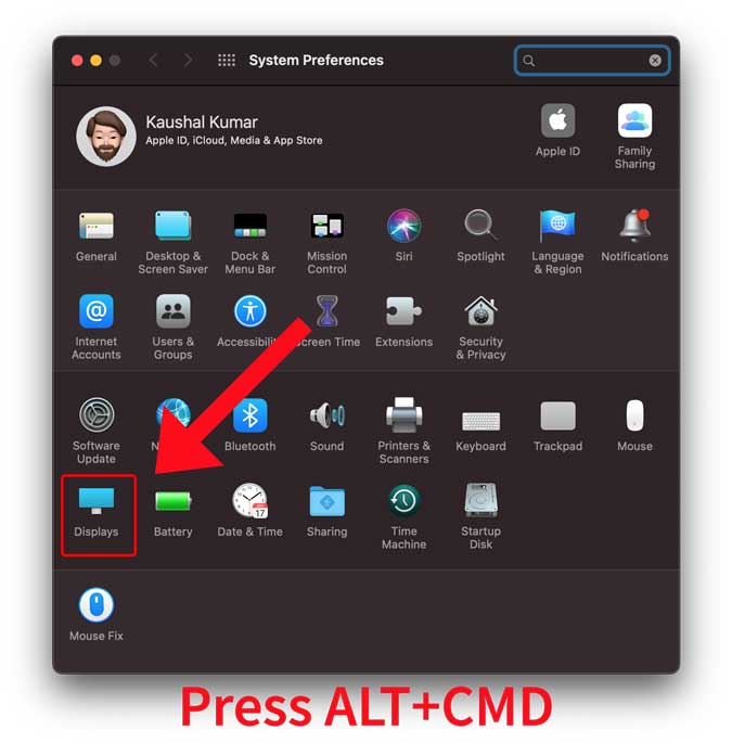 press alt+CMD and click displays