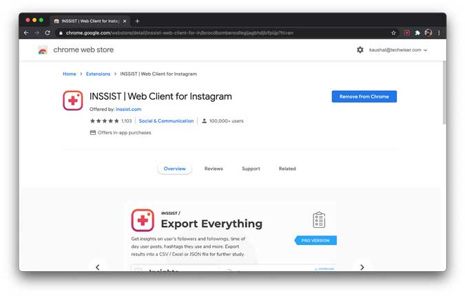inssist chrome extension installed on browser for mac