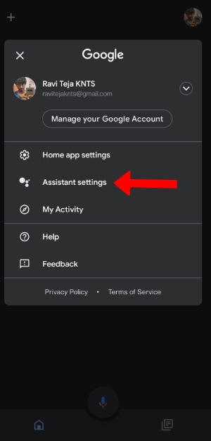 Opening Assistant Settings from Google Home app