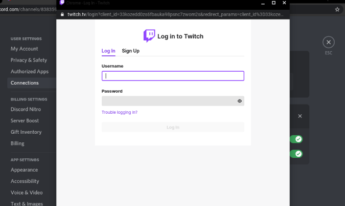 Logging into Twitch from discord