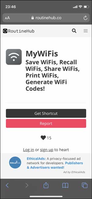 Shortcut to scan wifi using MyWiFis