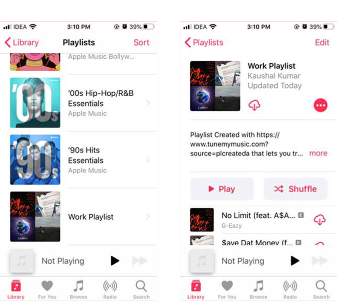 check the playlist in Apple Music app