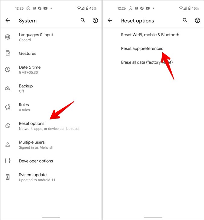 Android Screenshot Reset Settings