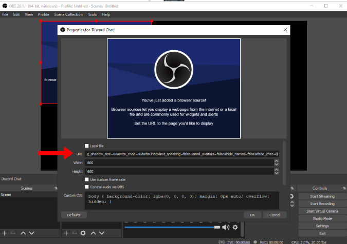 Adding streamkit link into OBS