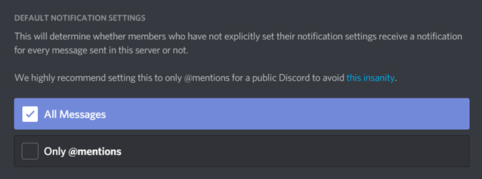 changing notification settings on discord server