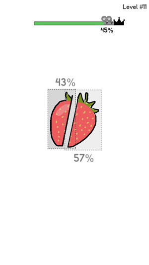 a strawberry cut in 43%-57% ratio