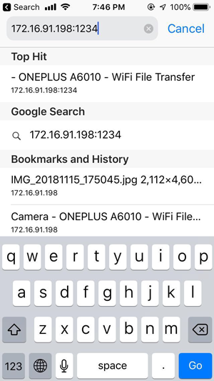 Transfer Files from Android to iOS without SHAREit- WFT enter FTP address