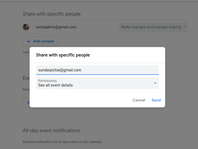 adding email address to add the people to calendar