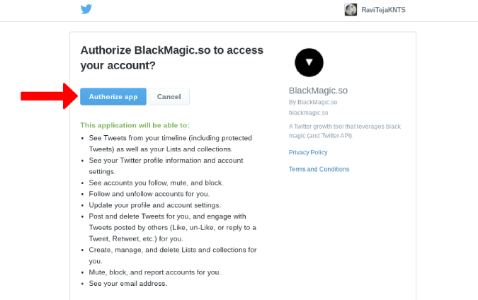 Authenticating the Black Magic Twitter app