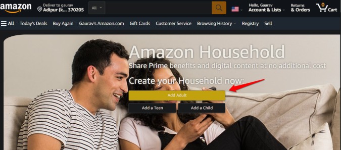 amazon household account for hiding purchase history