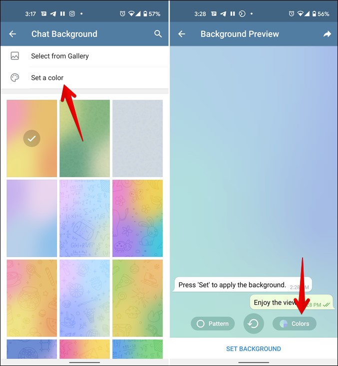 Telegram Add Background Colors