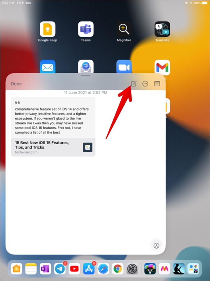 Create New Quick Note iPad 11