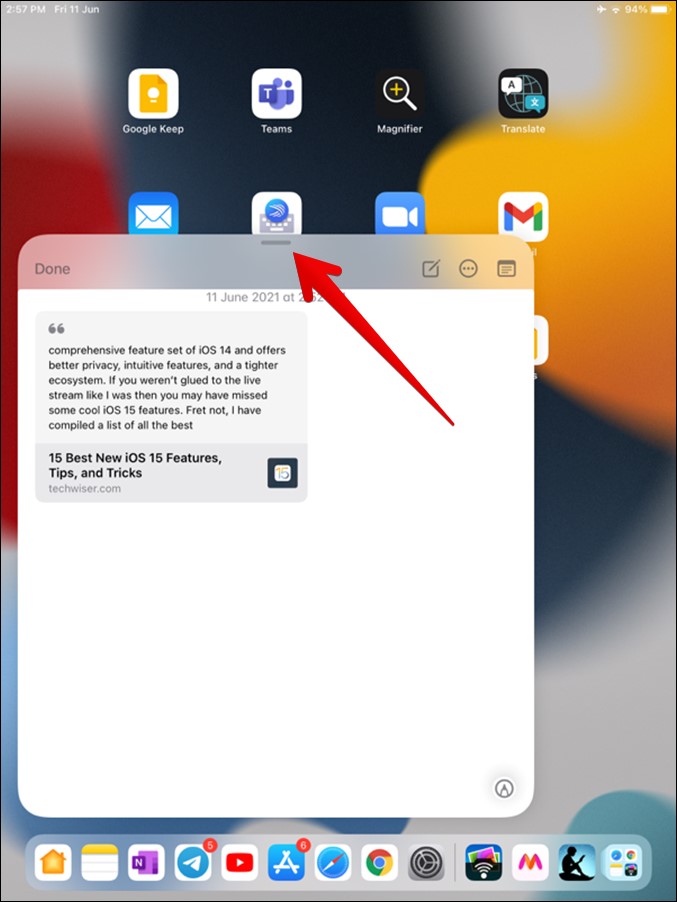 Resize and Move Quick Note iPad