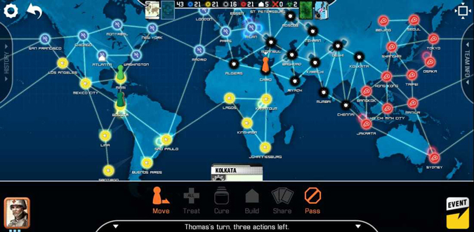 Overview look in Pandemic Board Game 