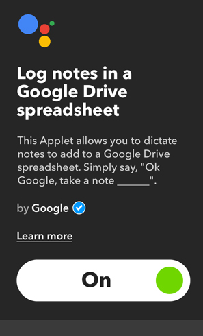IFTTT Applets for Google Home- log notes