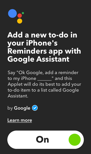 IFTTT Applets for Google Home- reminder iphone