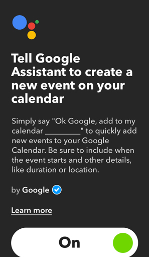 IFTTT Applets for Google Home- event to calendar