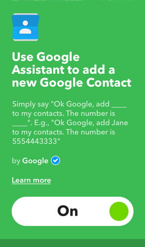 IFTTT Applets for Google Home- google contacts