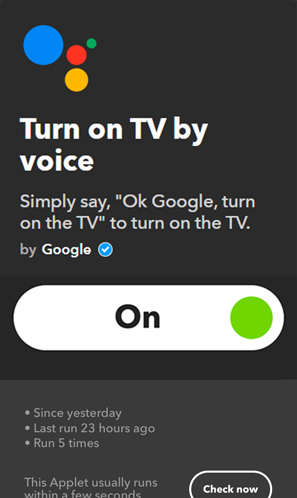IFTTT Applets for Google Home- turn on tv