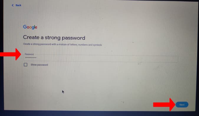 Creating a password for child account 