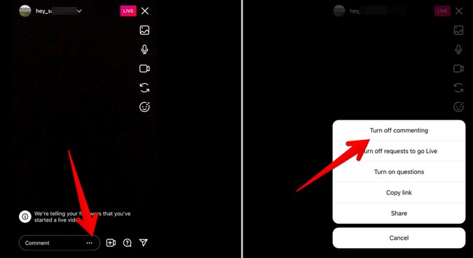Instagram Live Turn off Comments