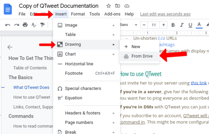 Importing Google drawing into Google Docs